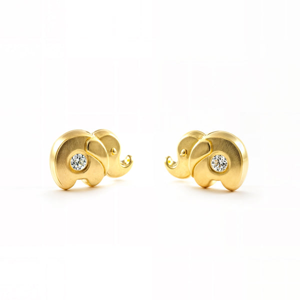 Orecchini bambini Elefante Zircone Oro Giallo 18K
