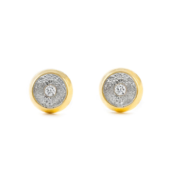 Orecchini ragazza Rotondo Zircone Bicolore 18K