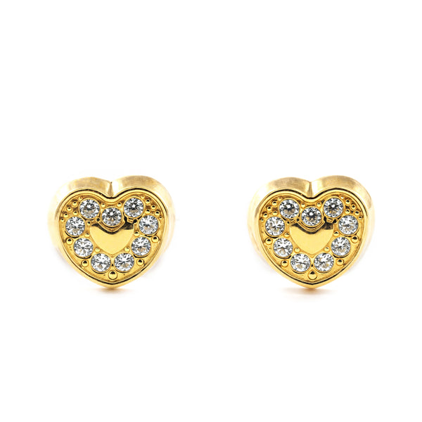 Pendientes Niña Oro Amarillo 9K Corazón Circonitas Brillo
