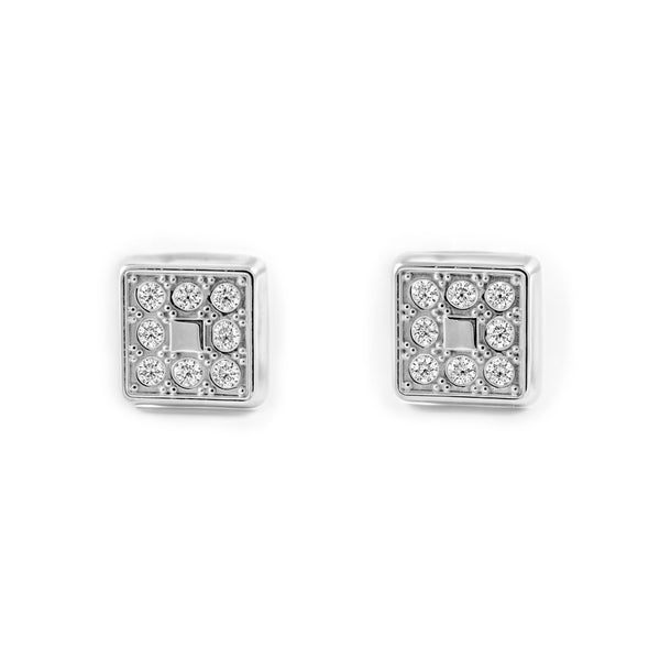 Orecchini bambini Quadrato Zircone Oro Bianco 18K