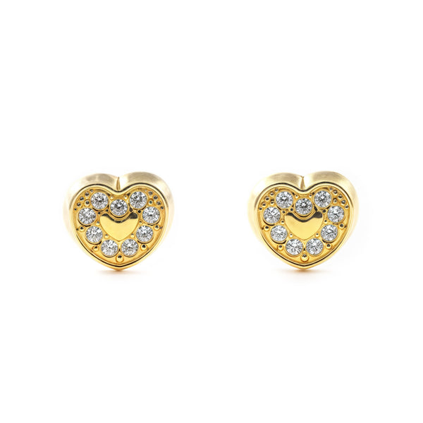 Pendientes Bebe Oro Amarillo 9K Corazón Circonitas Brillo
