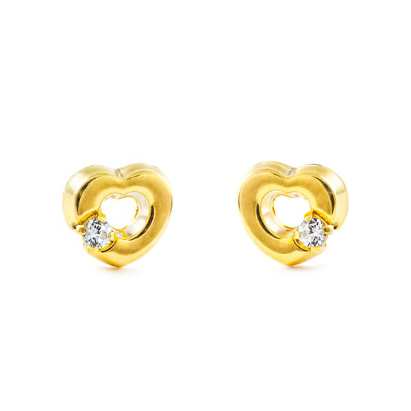 Pendientes Bebe Oro Amarillo 18K Corazón Circonita Brillo
