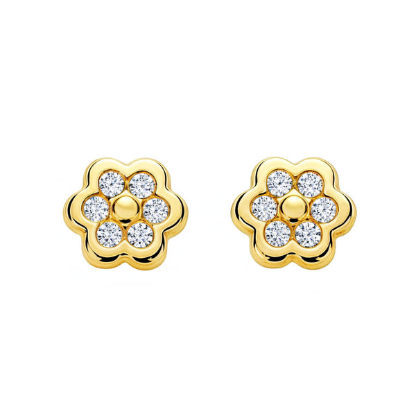 Orecchini ragazza donna fiore margherita Zircone Oro Giallo 18K