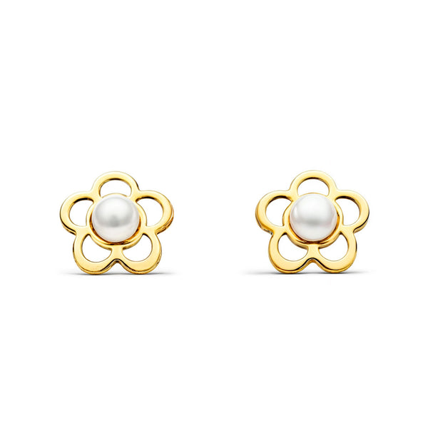 Orecchini bambini Fiore Perla 2 mm Oro Giallo 18K