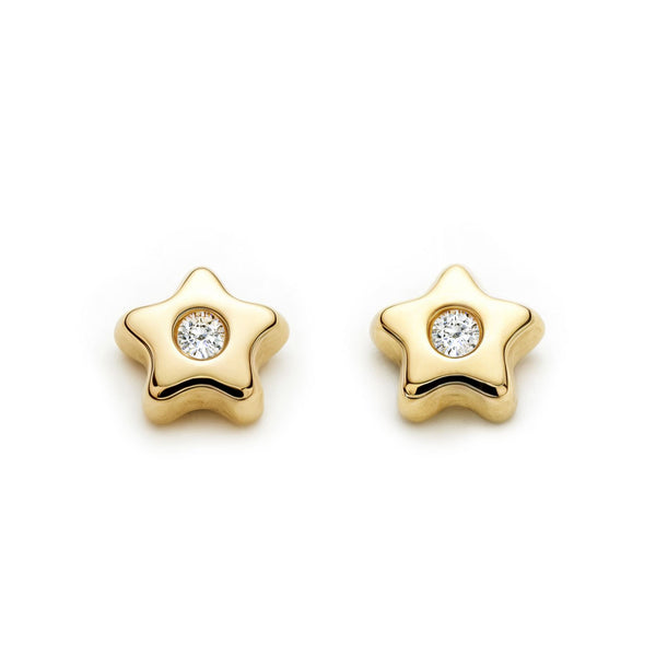 Pendientes Bebe-Niña Oro Amarillo 9K Estrella Circonita Brillo