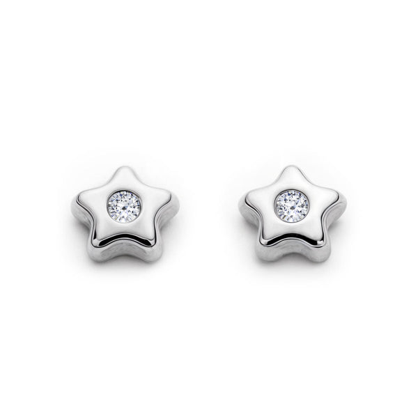Pendientes Bebe-Niña Oro Blanco 9K Estrella Circonita Brillo