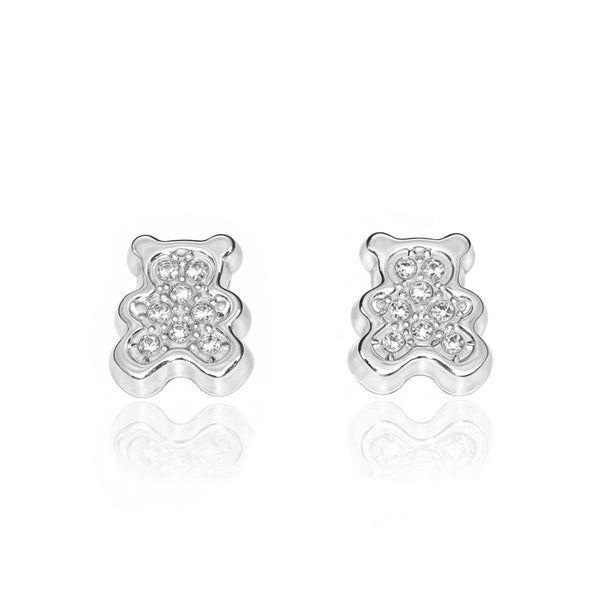 9ct White Gold Bear Cubic Zirconias Children's Girls Earrings shine