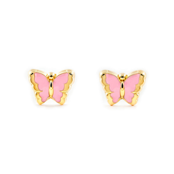 Orecchini bambini ragazza Smalto rosa chiaro Farfalla Oro Giallo 9K