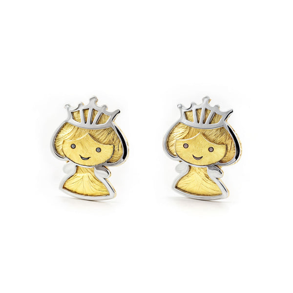 Pendientes Niña Oro Bicolor 18K Liso Niña Mate y Brillo
