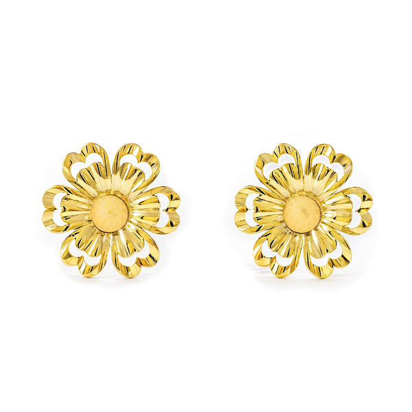 18ct Yellow Gold Flower Earrings Matte Shine
