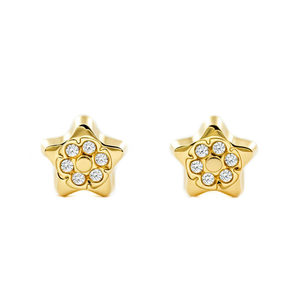 Pendientes Bebe-Niña Oro Amarillo 9K Estrella Circonitas Brillo