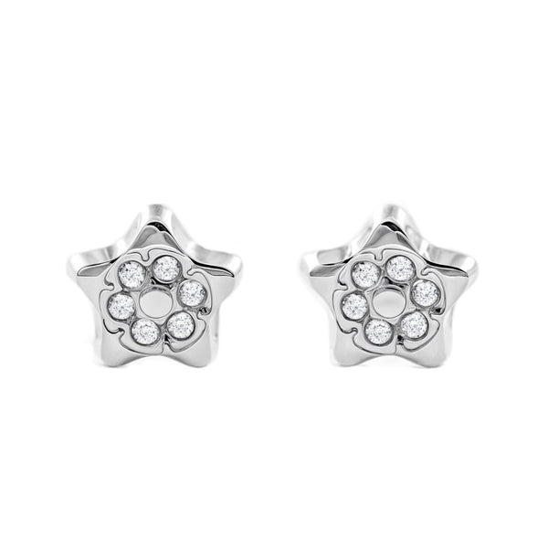 Orecchini bambini ragazza Stella Zircone Oro Bianco 9K