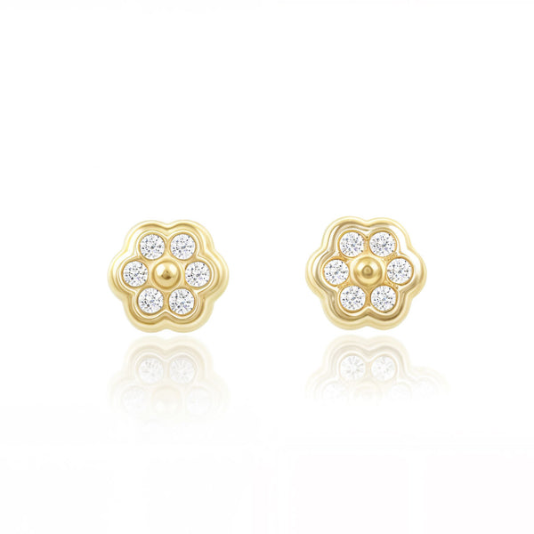 Kinder Baby Gänseblümchen Zirkon Ohrringe Gelbgold 18K