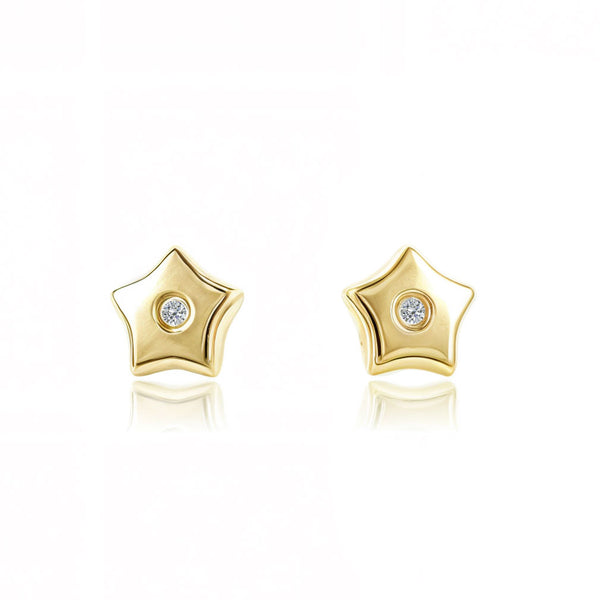 Pendientes Bebe Oro Amarillo 9K Estrella Circonita Brillo