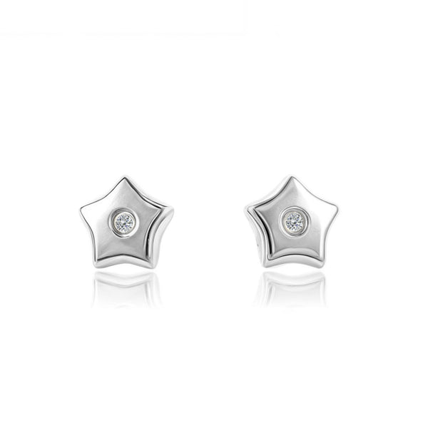 Orecchini bambini Stella Zircone Oro Bianco 9K
