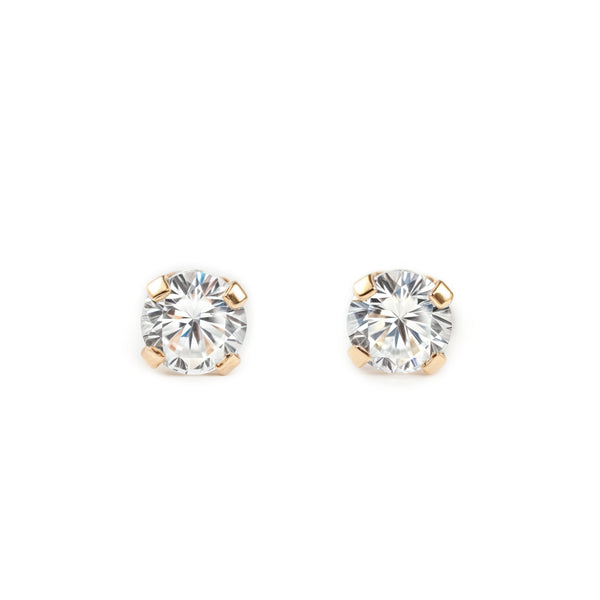 Orecchini bambini ragazza Zircone 4 mm Oro Giallo 9K