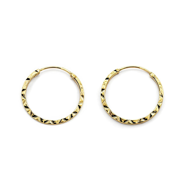 18ct Yellow Gold Square Hoops carved Earrings 10x1 mm