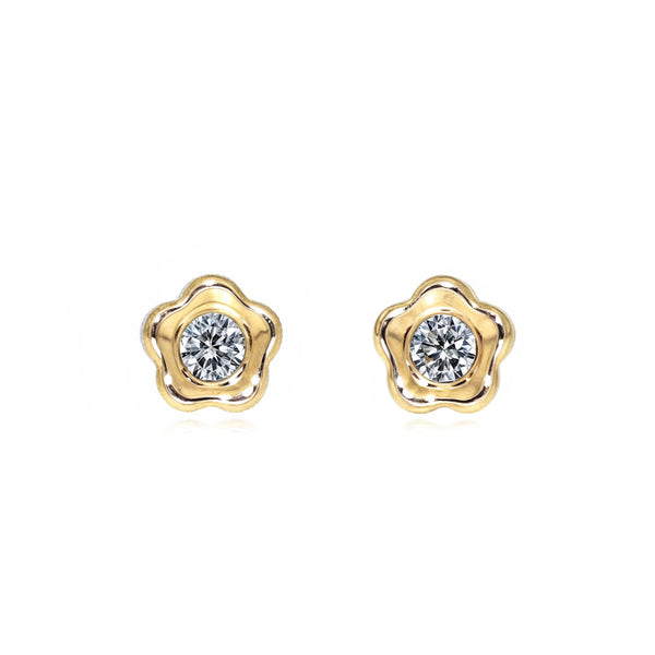 Orecchini bambini fiore margherita Zircone Oro Giallo 9K