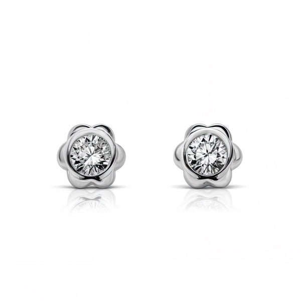 Orecchini bambini ragazza Fiore Zircone Oro Bianco 9K