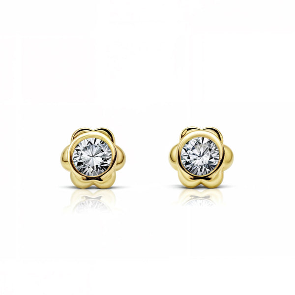 Orecchini bambini ragazza Fiore Zircone Oro Giallo 9K