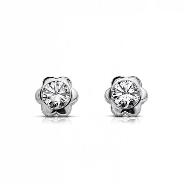 Orecchini bambini ragazza Fiore Zircone Oro Bianco 9K