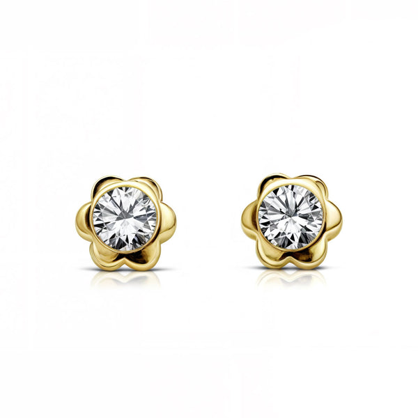 Orecchini bambini ragazza Fiore Zircone Oro Giallo 9K