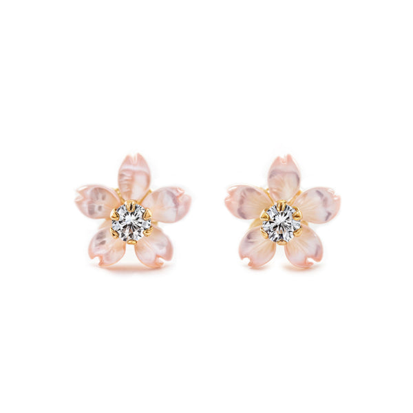 Orecchini ragazza Madreperla Fiore Zircone 2 mm Oro Giallo 9K