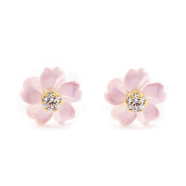 Pendientes Niña Oro Amarillo 18K Nacar Flor Circonita 2 mm Brillo