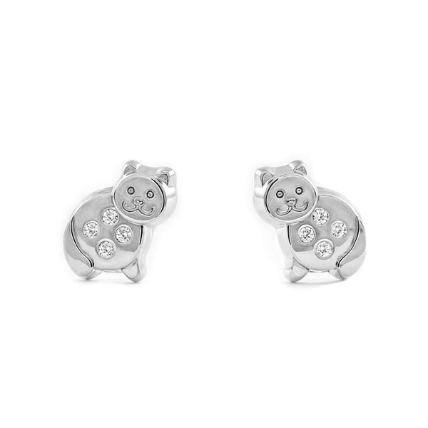 9ct White Gold Cat Cubic Zirconias Children's Girls Earrings shine