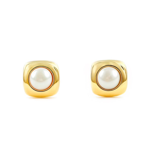9ct Yellow Gold Square Pearl 3 mm Children's Baby Earrings shine