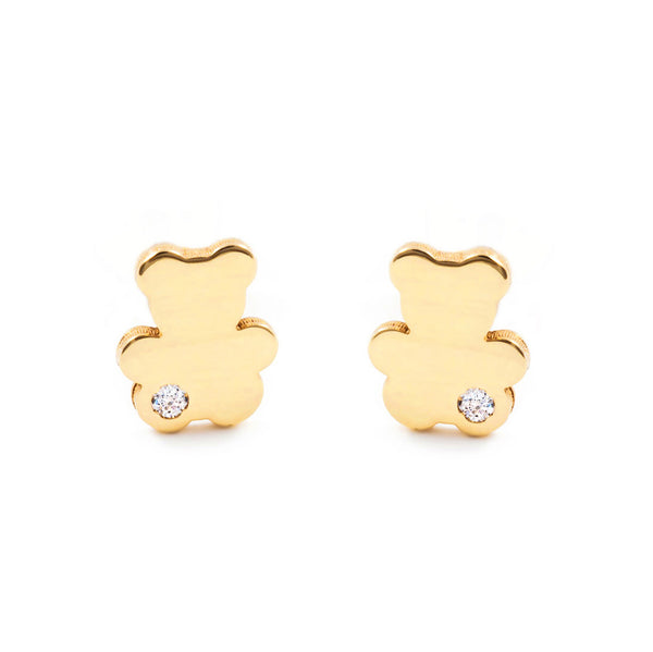 Pendientes Bebe-Niña Oro Amarillo 9K Oso Circonita Brillo