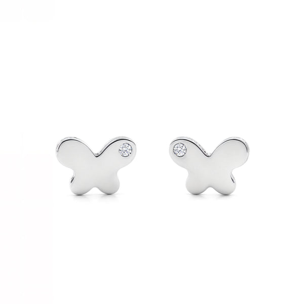 Schmetterling Zirkon Kinder Baby Mädchen Ohrringe Weißgold 9K