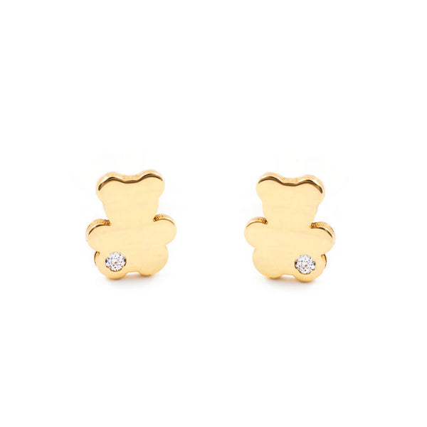 Pendientes Bebe-Niña Oro Amarillo 9K Oso Circonita Brillo