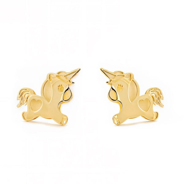 Einhorn Kinder Mädchen Ohrringe Gelbgold 9K
