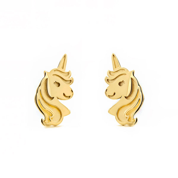 Pendientes Niña Oro Amarillo 9K Unicornio Brillo