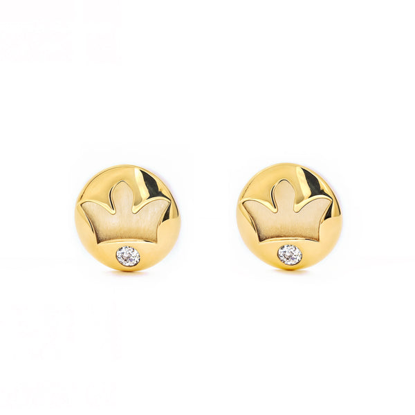 Pendientes Niña Oro Amarillo 9K Corona Circonita Brillo