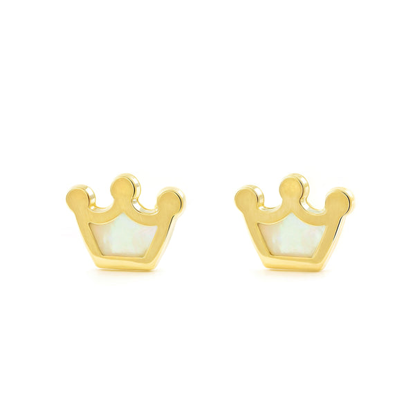 Pendientes Niña Oro Amarillo 9K Nacar Corona Brillo