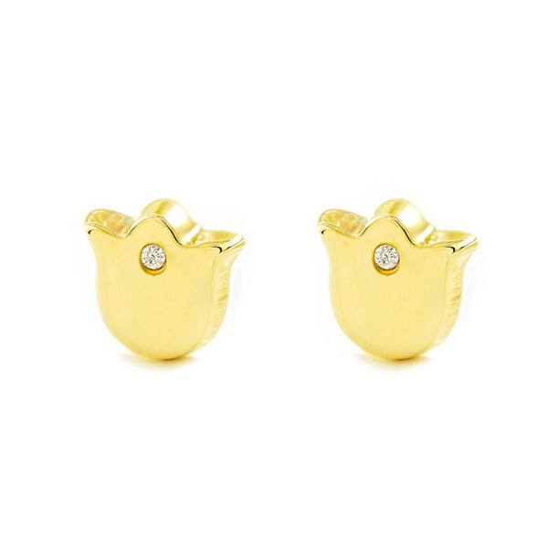 Orecchini bambini ragazza Tulipano Zircone Oro Giallo 9K