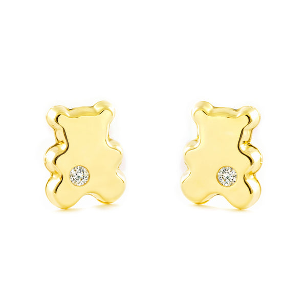 Bär Zirkon Kinder Baby Mädchen Ohrringe Gelbgold 9K