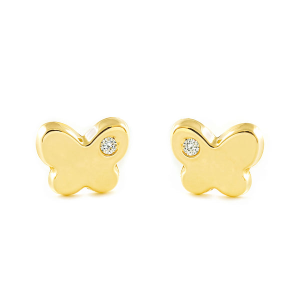 Orecchini bambini ragazza Farfalla Zircone Oro Giallo 9K