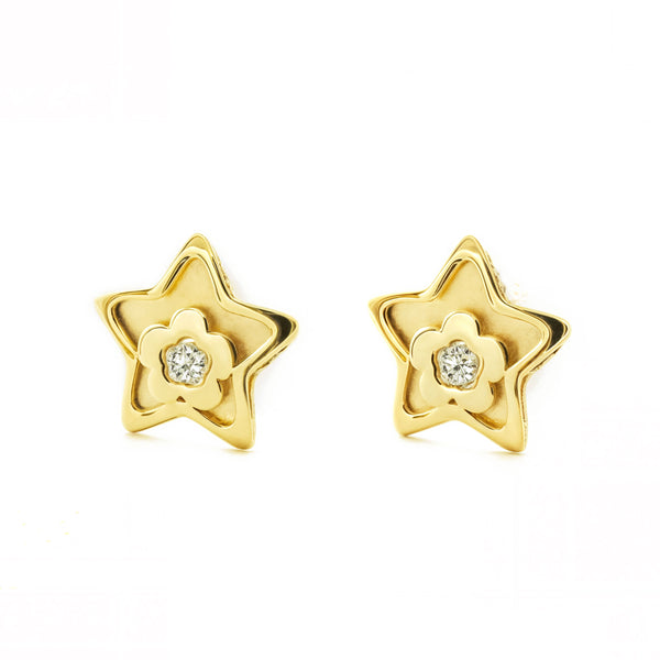 Orecchini bambini ragazza Stella Zircone Oro Giallo 9K