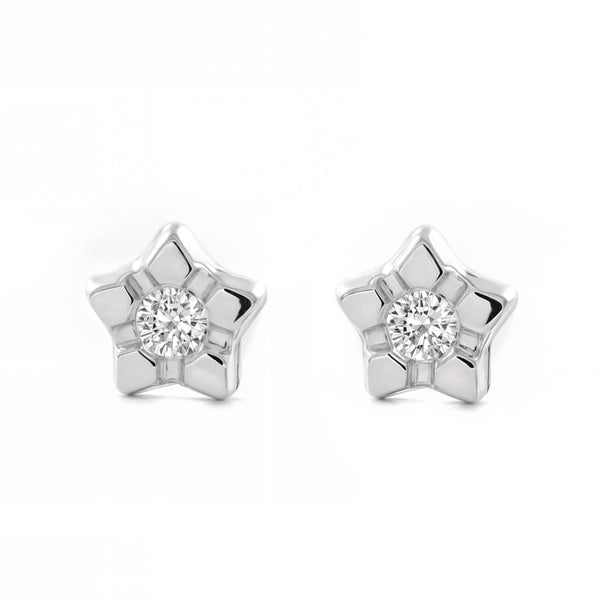 Orecchini bambini ragazza Stella Zircone Oro Bianco 9K
