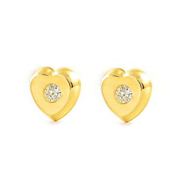 Orecchini bambini ragazza Cuore Zircone Oro Giallo 9K