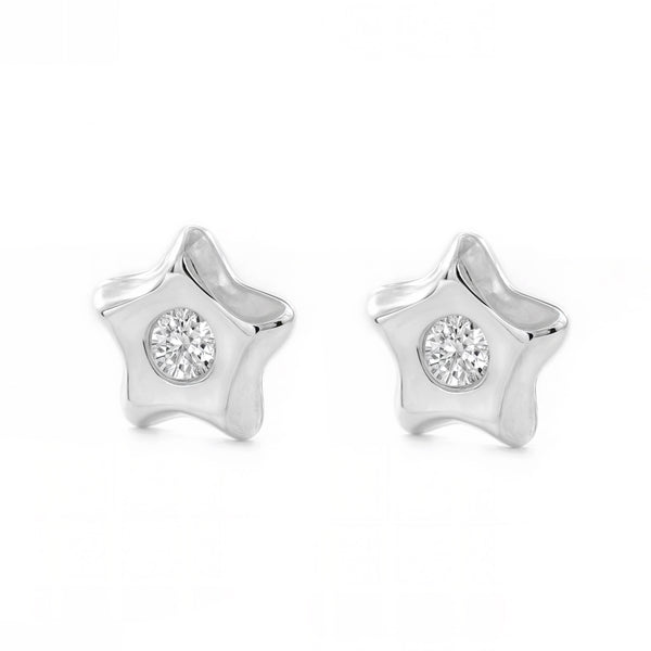 Orecchini bambini ragazza Stella Zircone Oro Bianco 9K