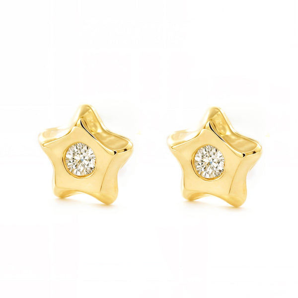 Orecchini bambini ragazza Stella Zircone Oro Giallo 9K