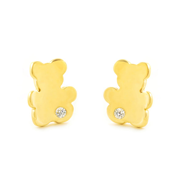 Orecchini bambini ragazza Orso Zircone Oro Giallo 9K