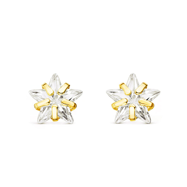 Pendientes Niña Oro Amarillo 18K Garra Estrella Circonita Brillo