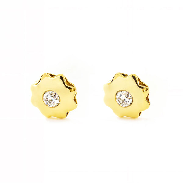Orecchini bambini Fiore Zircone Oro Giallo 9K