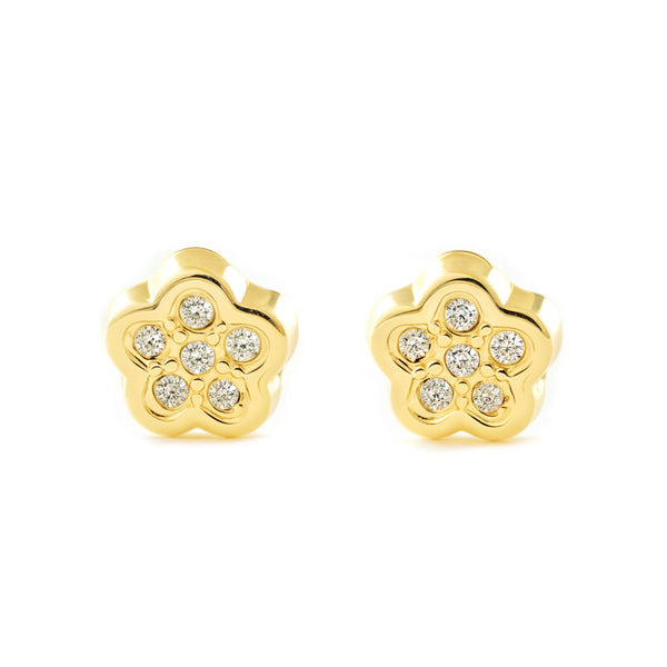 Orecchini bambini ragazza Fiore Zircone Oro Giallo 9K