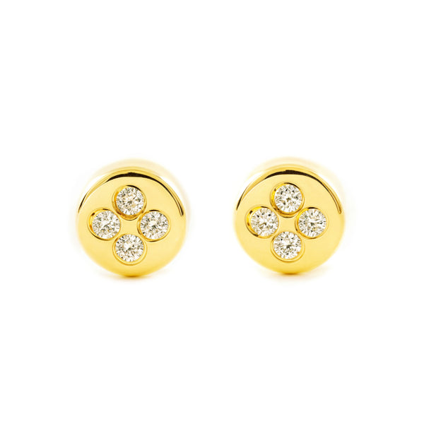 Kinder Baby Runde Zirkon Ohrringe Gelbgold 18K